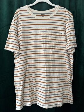 Sonoma Cream Tee with Orange, Pink and Navy Stripes - Short Sleeve Pocket Shirt